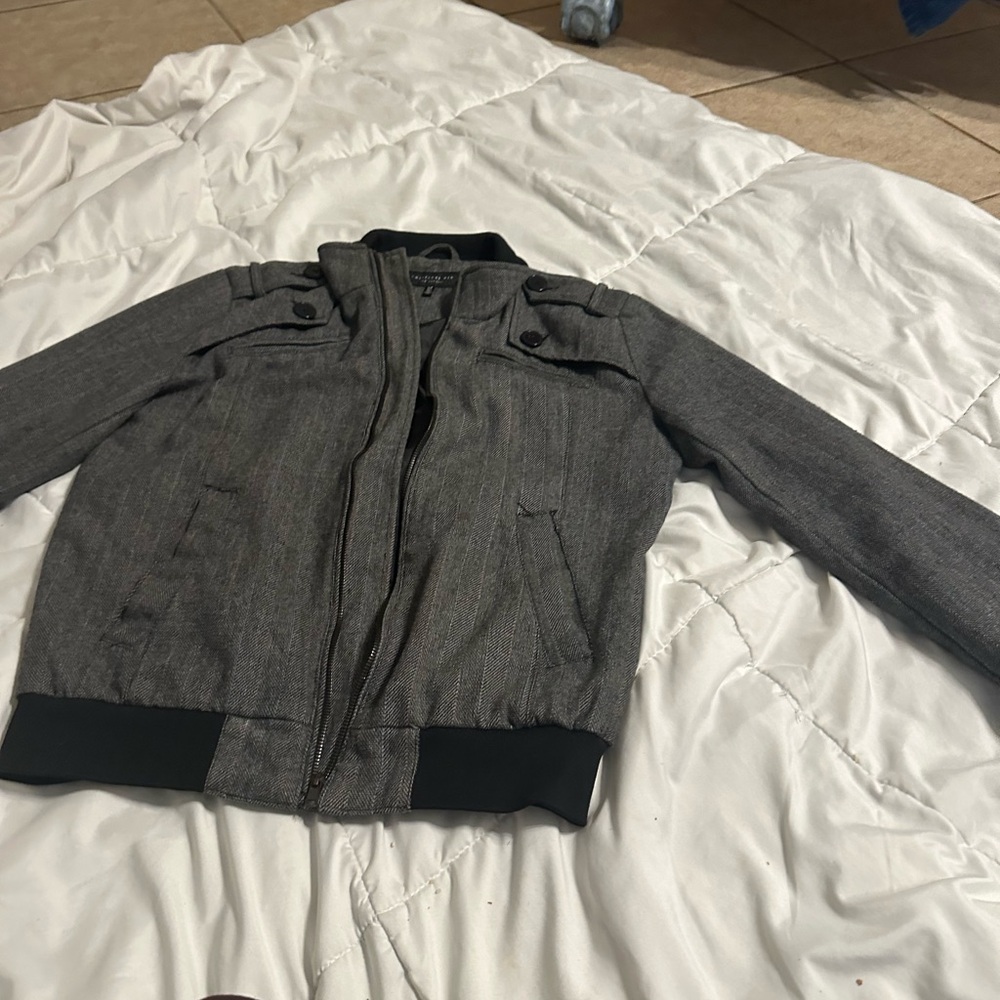 21 Los Angeles Gray Bomber Jacket with Ribbed Waistband